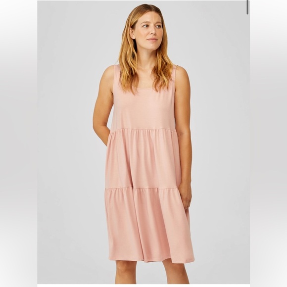 Eileen Fisher Fine Jersey Tiered Dress Pink L - Picture 1 of 8